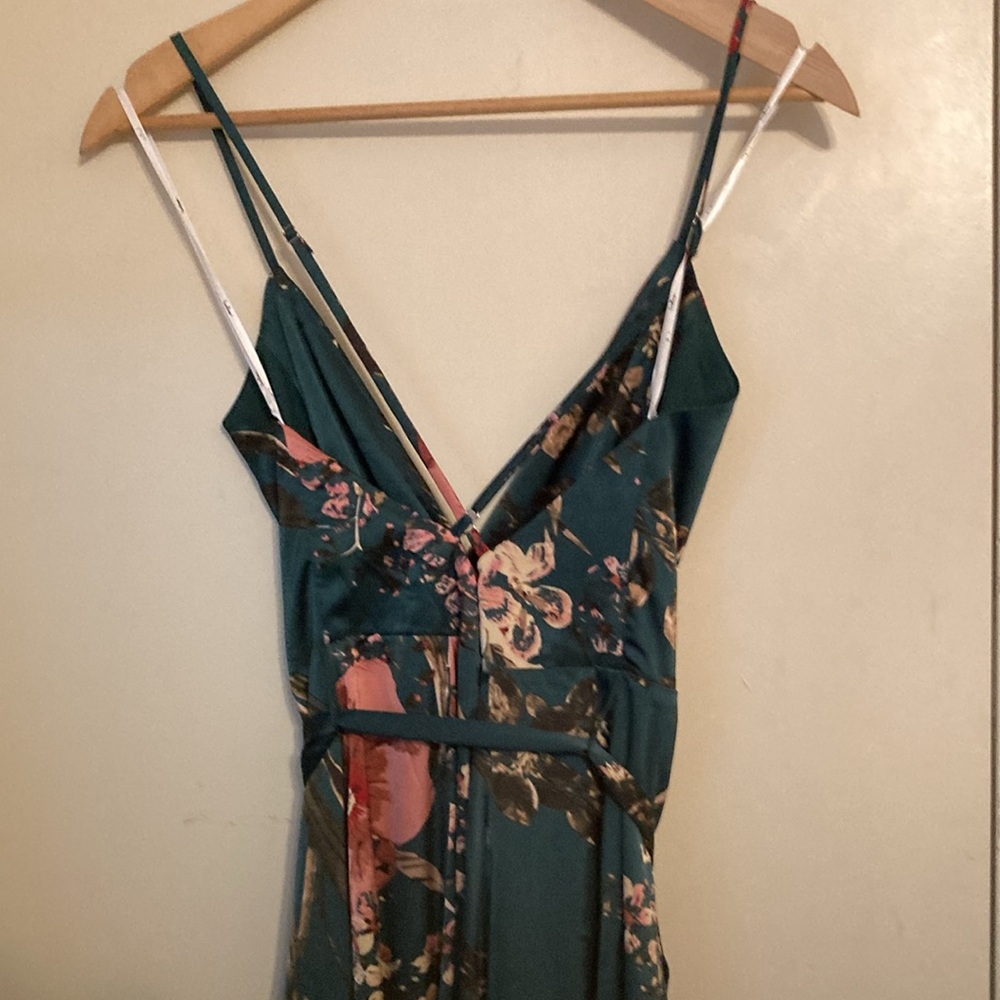 NWT Lulus Still the One Emerald Green Floral Print Satin Maxi Dress| Sz S - Picture 9 of 13